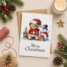Tarjeta de Navidad: Teddy Bear y Snowman Karte