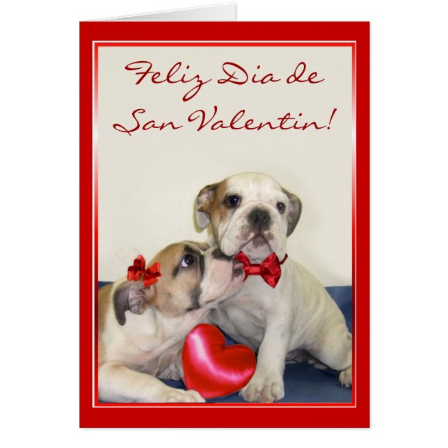 Tarjeta de San Valentin con cachorros bulldog (Devant)