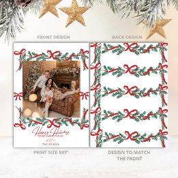 Tarjeta Festiva Garland Bows Red Feiertagskarte