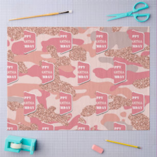 Tarn-Roségold-Schimmer Rosa Camo Geburtstagsname Seidenpapier