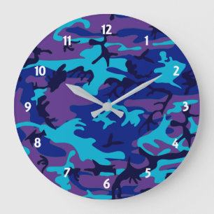 Tarn-Uhr in Dunkelblau und Lila an der Wand Große Wanduhr