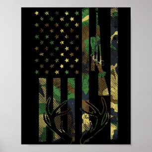 Tarnamerikanische Flagge Gewehr Geweih Hirsch Jagd Poster