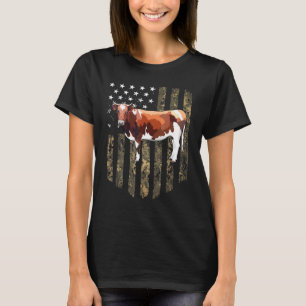 Tarnmuster-amerikanische-Flagge-Braun-Weiß-Kuh-4.- T-Shirt