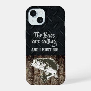 Tarnmuster-Bass-Angler-Männer-Diamant-Platte-Zitat iPhone 15 Hülle