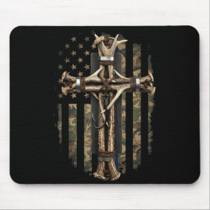 Tarnmuster Kreuz Hirschhorn Angelhaken Jagd Mousepad