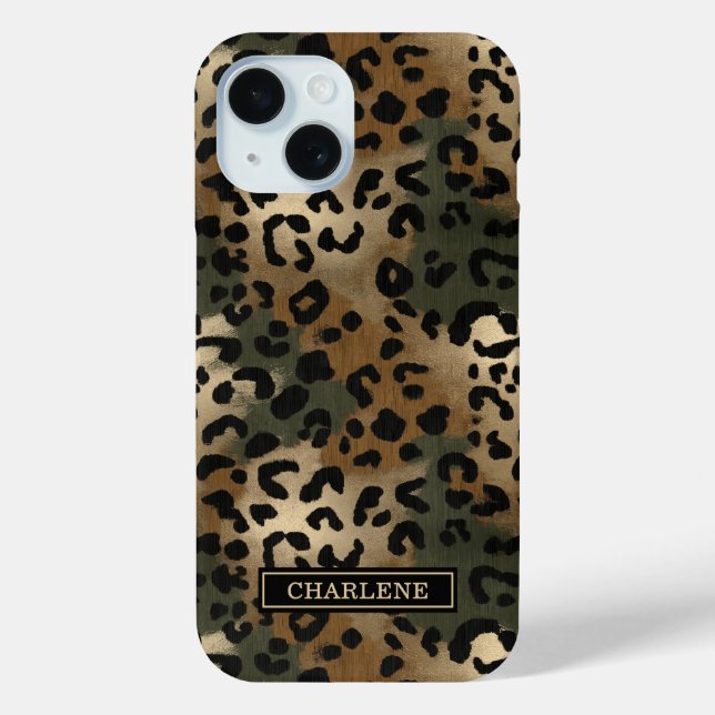 Tarnmuster Leopardenprint Monogramm Case-Mate iPhone Hülle (Rückseite)