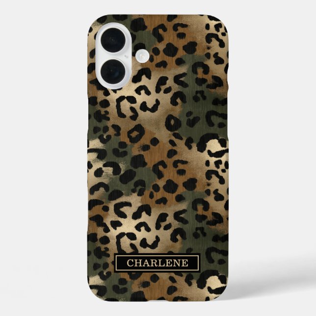 Tarnmuster Leopardenprint Monogramm iPhone 16 Plus Hülle (Rückseite)