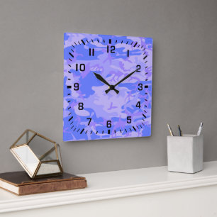 Tarnmuster Pastellblau Abstraktes Muster Quadratische Wanduhr