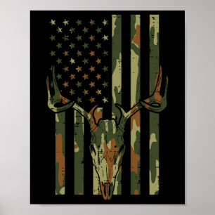 Tarnmuster US-Flag Hirsch-Schädel Vintage-Jagd Pat Poster