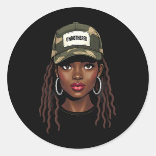 Tarnung Juneteenth Unbesorgt Schwarzes Mädchen Loc Runder Aufkleber