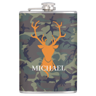 Tarnung Orange Hirschbock Jagd   Monogramm Flachmann