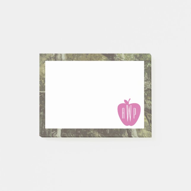 Tarnung + Rosa mit Monogramm Lehrer Apples Post-it Klebezettel (Vorderseite)