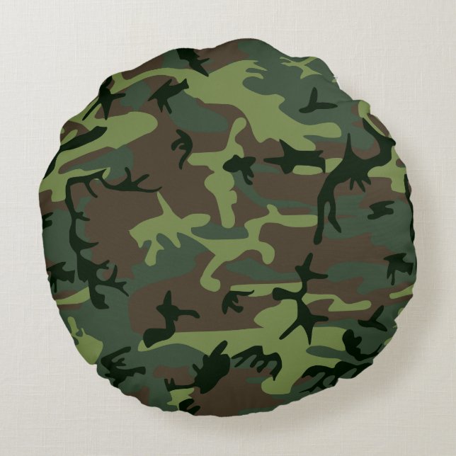 Tarnungs-Camouflage-Grün-Brown-Muster Rundes Kissen (Rückseite)