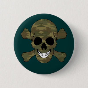 Tarnungs-Totenkopf mit gekreuzter Knochen-Knopf Button
