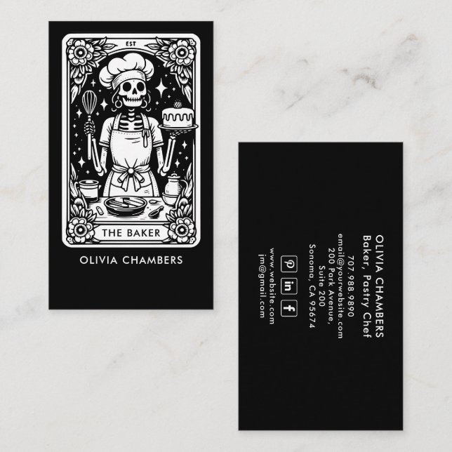 Tarot Baker Schwarz-weiß Pastry Koch Nachtisch Visitenkarte (Vorne/Hinten)