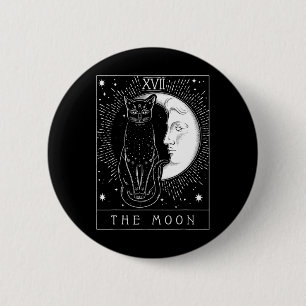 Tarot Card Crescent Moon und Cat Graphic Button