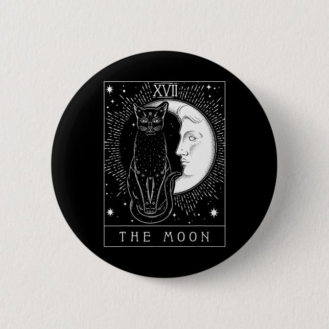 Tarot Card Crescent Moon und Cat Graphic Button (Vorderseite)