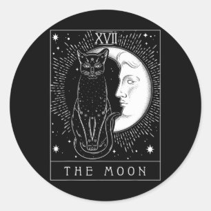 Tarot Card Crescent Moon und Cat Graphic Runder Aufkleber