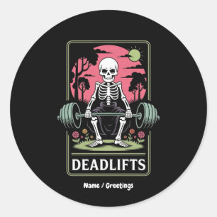 Tarot Card Deadlifts Funny Skeletout Workout Desig Runder Aufkleber