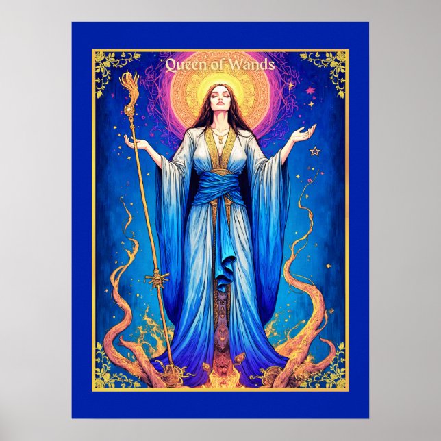Tarot Card Illustration, Queen of Wands Poster (Vorne)