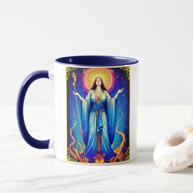 Tarot Card Illustration, Queen of Wands Tasse (Mit Donut)