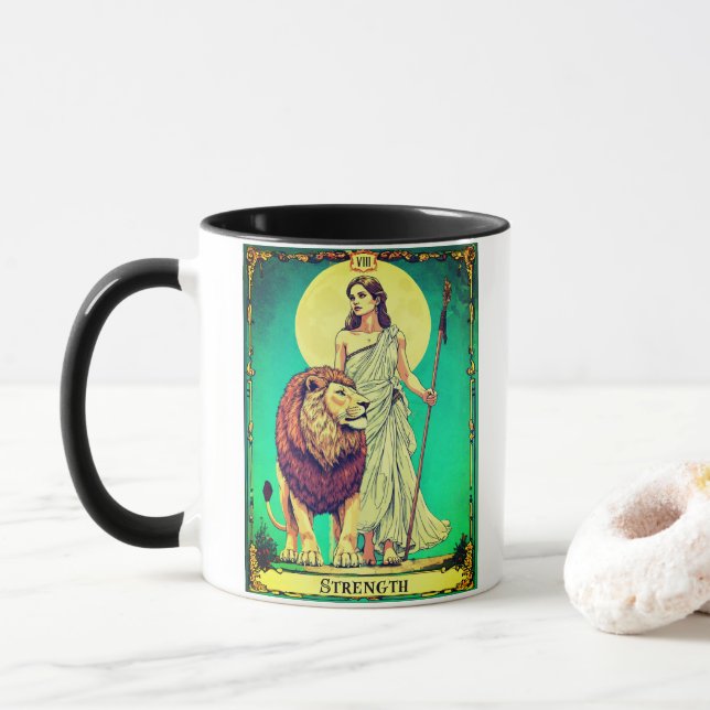 Tarot Card Illustration, Strength Tasse (Mit Donut)