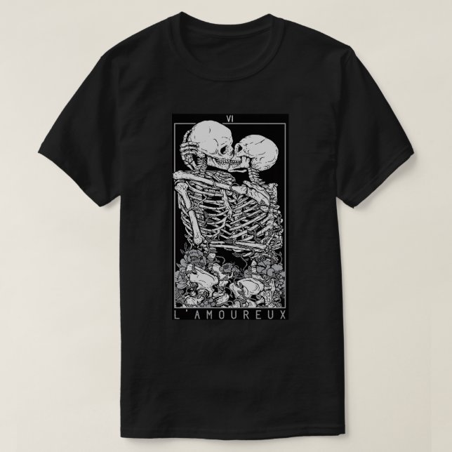 Tarot Card Küssen Skelett Liebe Skull Knochen Horr T-Shirt (Design vorne)