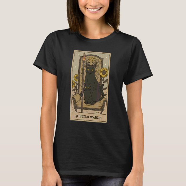 Tarot Card Queen Of Wands And Black Cats Graphic O T-Shirt (Vorderseite)