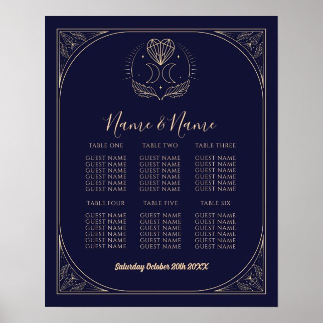 Tarot Card Tabelle 6 Sitzplan Hochzeitssternmond Poster (Vorne)