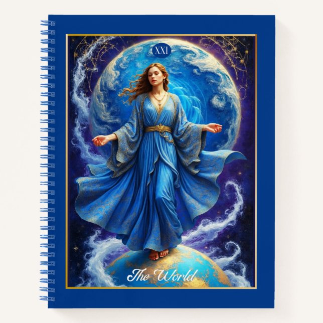 Tarot Card, the World, in Deep Blue Journal Notizbuch (Vorderseite)
