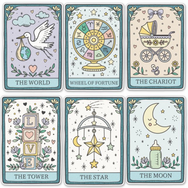 Tarot Cards Baby Shower Stickers (Devant)