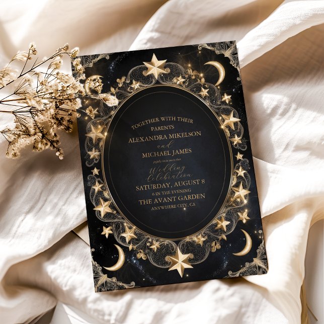 Tarot Celestial Wedding Sun Moon Stars Gold Einladung (Von Creator hochgeladen)