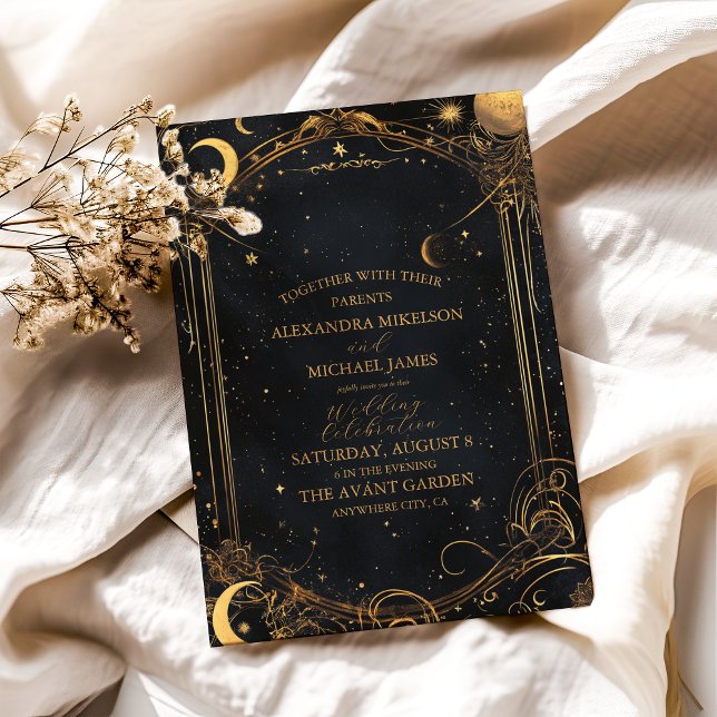 Tarot Celestial Wedding Sun Moon Stars Gold Einladung (Von Creator hochgeladen)