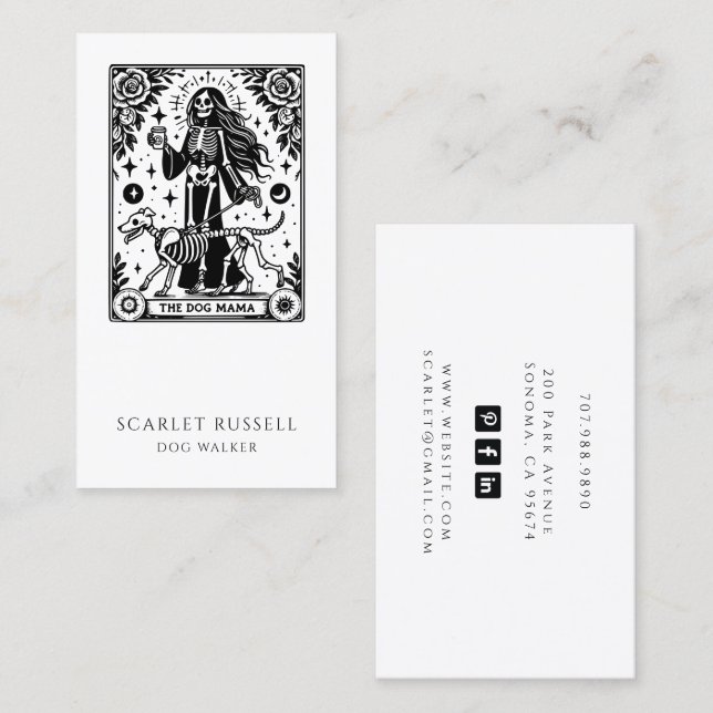 Tarot Chien Walker Animaux Carte de visite (Devant / Derrière)