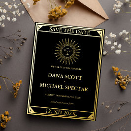 Tarot Elegant Save the Date Black Gold Non Foto Folie Einladungspostkarte