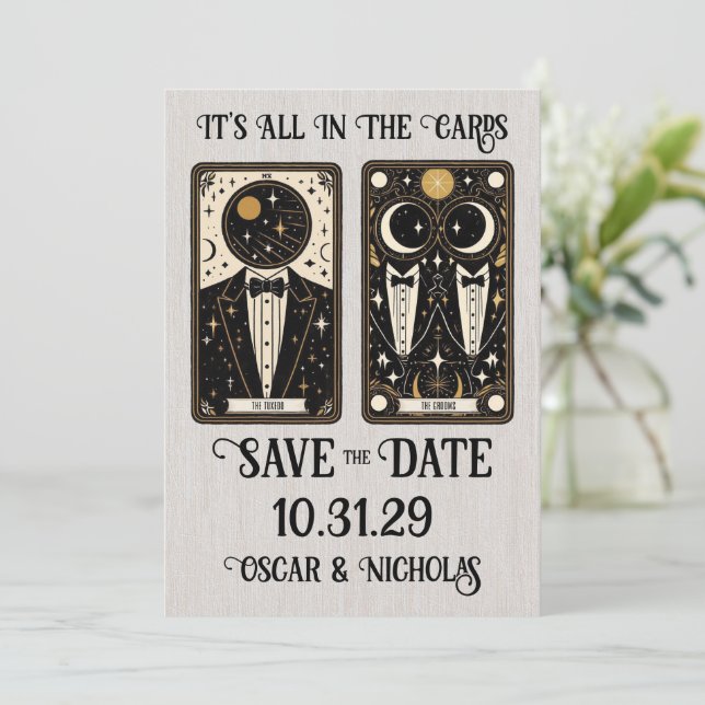 Tarot für den Bräutigam Save The Date (Stehend Vorderseite)