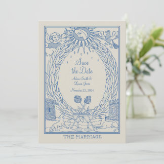 Tarot für Hochzeiten - Rett-Datum - Blau Einladung