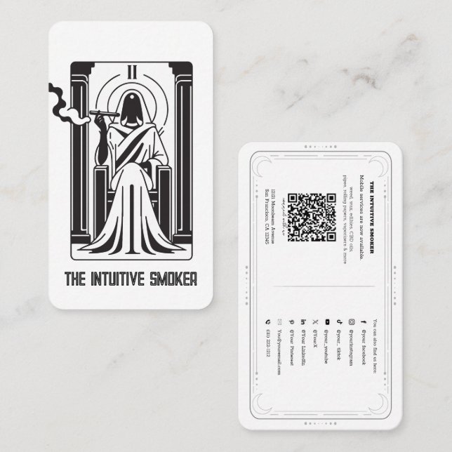 Tarot Hochpriesterin rauchte soziale Medien QR Visitenkarte (Vorne/Hinten)