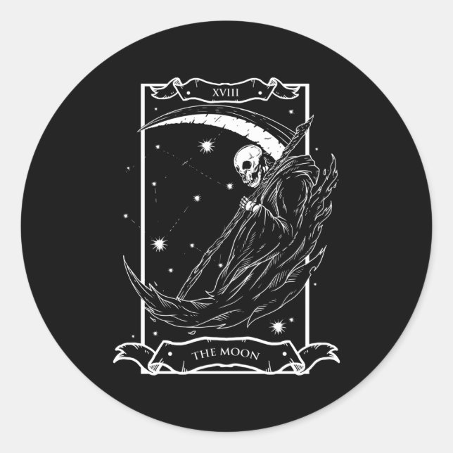 Tarot-Karte Der Mond Xviii Tod Stil Runder Aufkleber (Vorderseite)