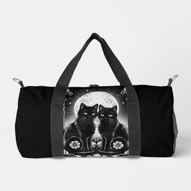 Tarot-Karte Die Liebenden Schwarzen Katzen Duffle Bag (Vorderseite)