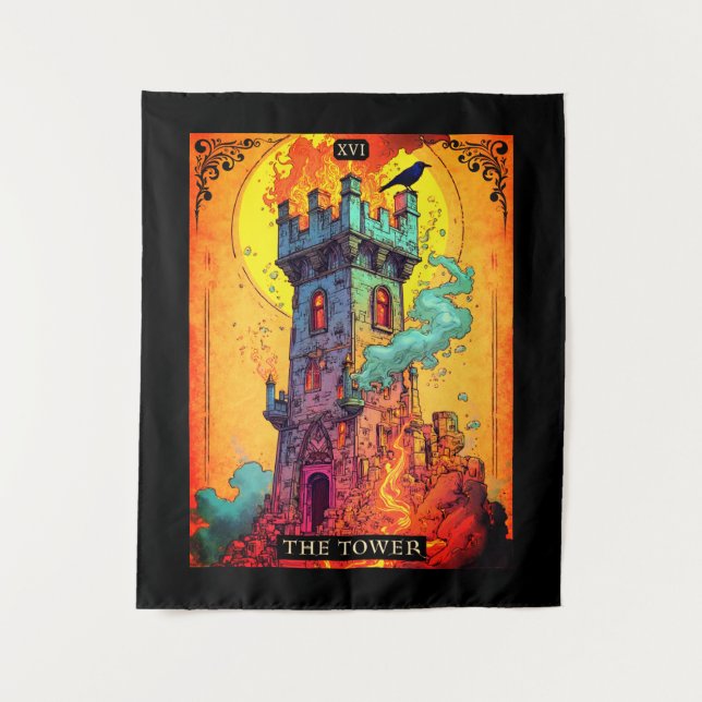 Tarot-Kartendarstellung, der Turm Wandteppich (Vorderseite)