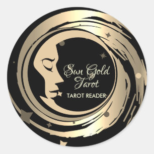 Tarot-Kartenleser Goldene Sterne Mond Runder Aufkleber