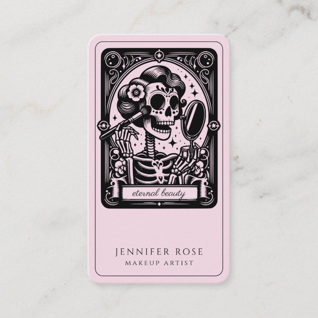 Tarot Makeup Artist Skelett Rosa Visitenkarte (Vorderseite)