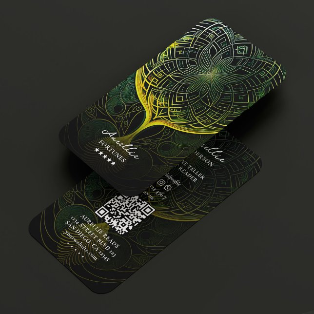 Tarot Reader Psychic Fortune Teller Green Mandala  Visitenkarte (Tarot Reader Psychic Fortune Teller Green Mandala Business Card
)