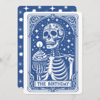 Tarot Skeleton Blue Birthday Einladung