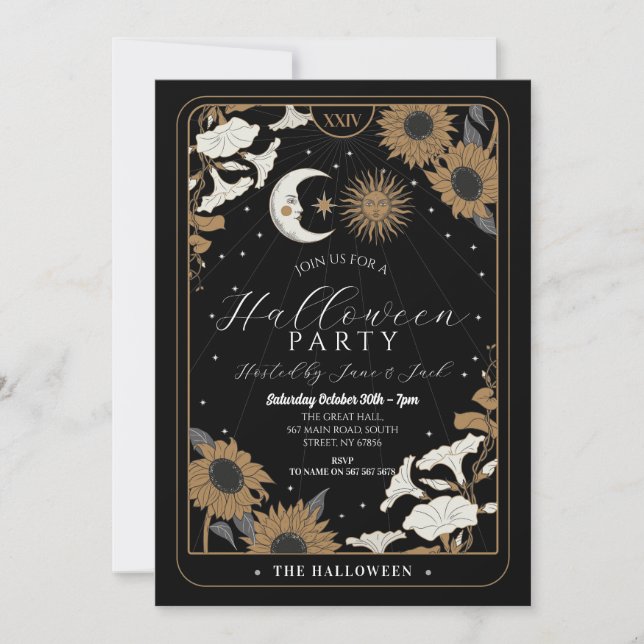 Tarot Sun Moon Align Halloween Spirits Einladung (Vorderseite)