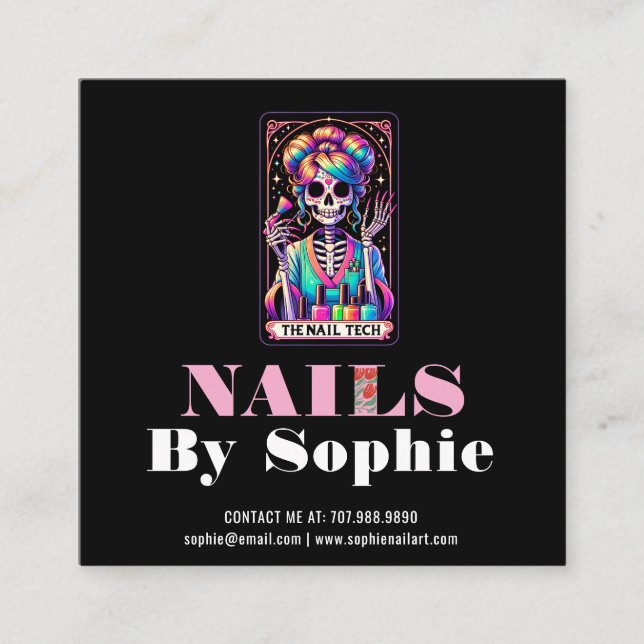 Tarot Theme Nail Tech Nail Art Business Card Quadratische Visitenkarte (Vorderseite)