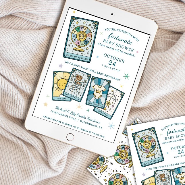 Tarot Wheel of Fortune Gender Reveal Baby Shower Einladung (Von Creator hochgeladen)