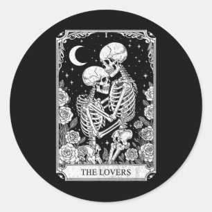 Tarotkarte Die Liebenden Skelett Goth Halloween He Runder Aufkleber