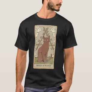 Tarotkarte Drei der Stäbe und Katze Kosmisches Gra T-Shirt